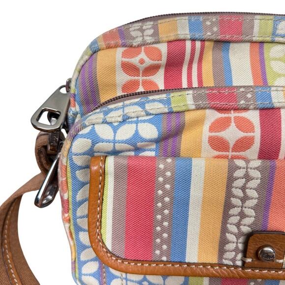 Fossil Canvas Leather Trim Colorful Crossbody Shoulder Bag Messenger Purse - Picture 3 of 16